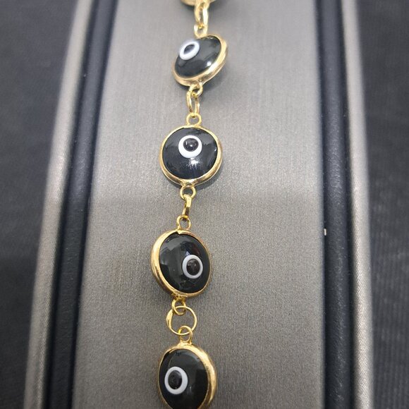 Black Gold Over 925 Sterling Silver Evil Eye Bracelet - Picture 2 of 3